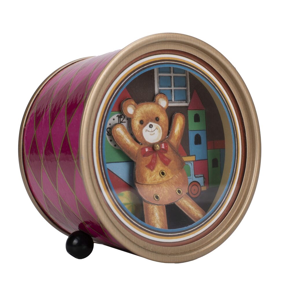 6874 Teddy Bear Colorful Pink 3.5 x 2.25 Inch Wood Vintage Drum Shaped